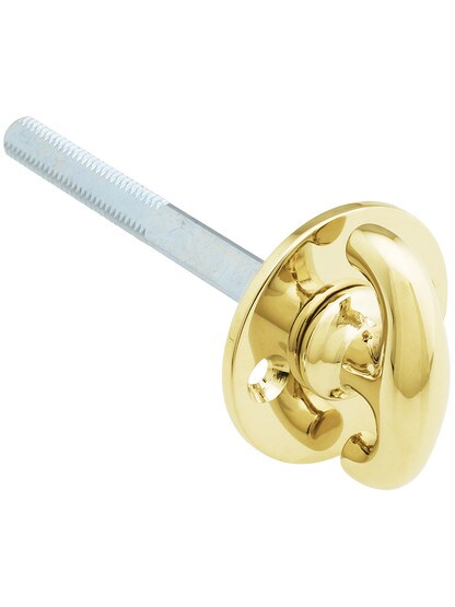 Solid Brass Closet Spindle with Knob and Rosette in Lacquered Brass.